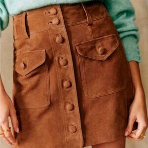 Sezane Bettie Suede Skirt Camel size 40